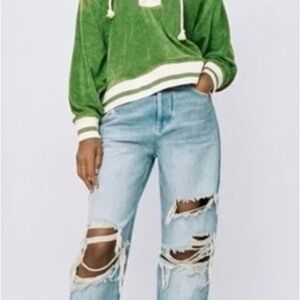 Zara Green Hoodie with White Accents